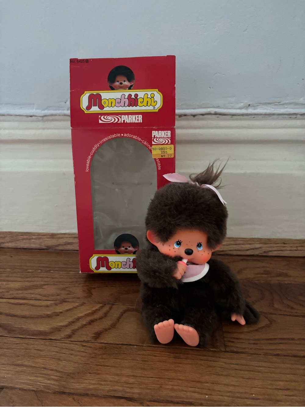 Vintage Parker Monchhichi Plush Girl Monkey Doll in Original Box